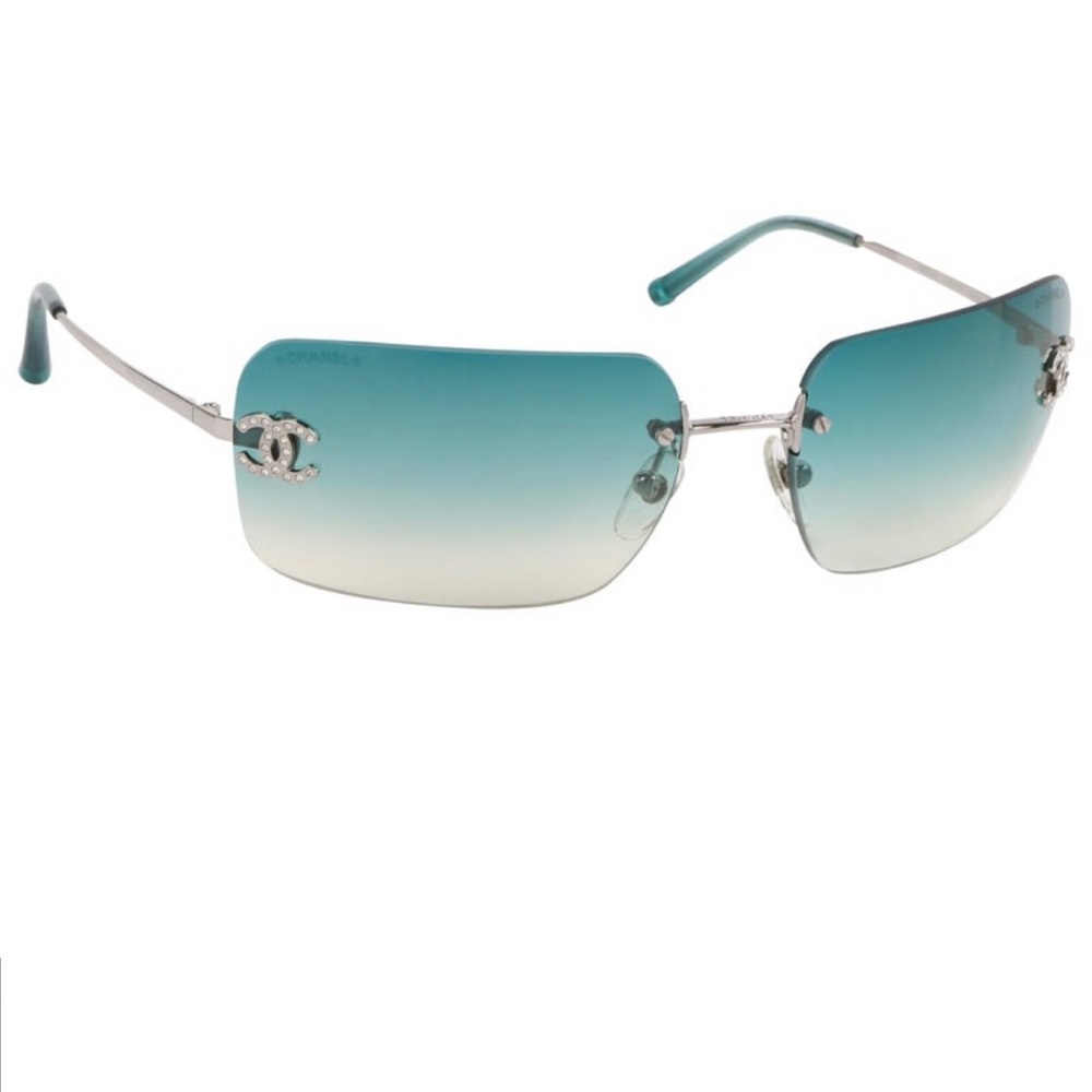 SOLD💋 RARE CHANEL Rimless Sunglasses 4017 D Teal Gradient Rate A+ - Picture 3 of 16